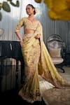 Shop_Label Deepshika Agarwal_Yellow Couture Silk Embroidered Floral Cutwork V Paisley And Saree With Blouse _at_Aza_Fashions