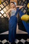 Buy_Label Deepshika Agarwal_Blue Couture Silk Embroidered Sequin Sweetheart Pre-draped Saree With Corset _at_Aza_Fashions