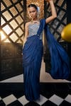 Shop_Label Deepshika Agarwal_Blue Couture Silk Embroidered Sequin Sweetheart Pre-draped Saree With Corset _at_Aza_Fashions