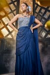 Shop_Label Deepshika Agarwal_Blue Couture Silk Embroidered Sequin Sweetheart Pre-draped Saree With Corset _Online_at_Aza_Fashions