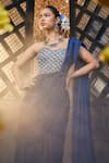 Label Deepshika Agarwal_Blue Couture Silk Embroidered Sequin Sweetheart Pre-draped Saree With Corset _at_Aza_Fashions