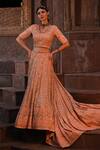 Shop_Label Deepshika Agarwal_Peach Couture Georgette Embroidered Sequin Round And Cutdana Lehenga Set_at_Aza_Fashions