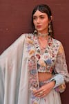 Shop_Label Deepshika Agarwal_Blue Couture Silk Embroidered Thread V Neck Floral Bridal Lehenga Set_at_Aza_Fashions