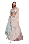 Label Deepshika Agarwal_Blue Couture Silk Embroidered Thread V Neck Floral Bridal Lehenga Set_Online_at_Aza_Fashions