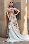 Buy_Label Deepshika Agarwal_Blue Couture Silk Embroidered Floral Sweetheart Thread Work Lehenga Set _at_Aza_Fashions