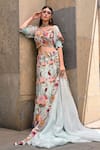 Buy_Label Deepshika Agarwal_Blue Couture Silk Embroidered Floral Sweetheart Thread Work Lehenga Set _Online_at_Aza_Fashions