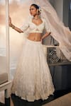 Shop_Label Deepshika Agarwal_White Satin Organza Embroidered Sequin Hexagon Moti Work Lehenga Set _Online_at_Aza_Fashions