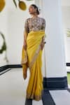 Buy_Label Deepshika Agarwal_Yellow Silk Embroidered Round Work Saree With Blouse _at_Aza_Fashions