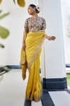 Shop_Label Deepshika Agarwal_Yellow Silk Embroidered Round Work Saree With Blouse _at_Aza_Fashions