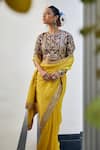 Buy_Label Deepshika Agarwal_Yellow Silk Embroidered Round Work Saree With Blouse _Online_at_Aza_Fashions