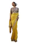 Shop_Label Deepshika Agarwal_Yellow Silk Embroidered Round Work Saree With Blouse _Online_at_Aza_Fashions