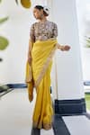 Label Deepshika Agarwal_Yellow Silk Embroidered Round Work Saree With Blouse _at_Aza_Fashions