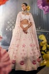 Buy_Label Deepshika Agarwal_Pink Couture Silk Lining Taffeta Embroidery Petal Bloom Kalidar Lehenga Set_at_Aza_Fashions