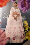 Shop_Label Deepshika Agarwal_Pink Couture Silk Lining Taffeta Embroidery Petal Bloom Kalidar Lehenga Set_at_Aza_Fashions