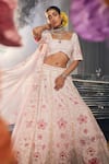 Label Deepshika Agarwal_Pink Couture Silk Lining Taffeta Embroidery Petal Bloom Kalidar Lehenga Set_Online_at_Aza_Fashions