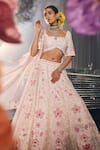 Buy_Label Deepshika Agarwal_Pink Couture Silk Lining Taffeta Embroidery Petal Bloom Kalidar Lehenga Set_Online_at_Aza_Fashions