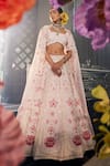 Label Deepshika Agarwal_Pink Couture Silk Lining Taffeta Embroidery Petal Bloom Kalidar Lehenga Set_at_Aza_Fashions