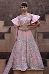 Buy_Label Deepshika Agarwal_Pink Couture Silk Embroidery Thread Glass Neck Florence Lehenga Set _at_Aza_Fashions