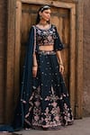 Shop_Label Deepshika Agarwal_Blue Couture Linen Silk Embroidery Dainty Bloom Round Neck Lehenga Set _at_Aza_Fashions