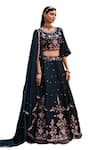 Buy_Label Deepshika Agarwal_Blue Couture Linen Silk Embroidery Dainty Bloom Round Neck Lehenga Set _Online_at_Aza_Fashions