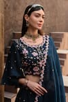 Label Deepshika Agarwal_Blue Couture Linen Silk Embroidery Dainty Bloom Round Neck Lehenga Set _at_Aza_Fashions