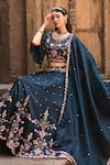 Buy_Label Deepshika Agarwal_Blue Couture Linen Silk Embroidery Dainty Bloom Round Neck Lehenga Set 