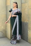 Label Deepshika Agarwal_Green Couture Silk Satin Embroidery Meadow Bloom V Neck Saree With Blouse _Online_at_Aza_Fashions