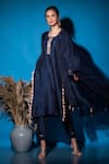 Shop_Label Deepshika Agarwal_Blue Silk Emboidered Sequins Geometric Neckline Kurta Pant Set_at_Aza_Fashions