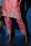Label Deepshika Agarwal_Pink Silk Emboidered Thread V-neck Floral Kurta And Pant Set_at_Aza_Fashions