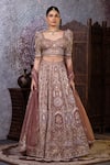 RAJ ARORA_Brown Crepe Embroidered Aari Sweetheart Zahira And Dori Blouse Lehenga Set_Online_at_Aza_Fashions