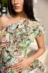 Buy_Prints by Radhika_Multi Color Organza Print Garden One Shoulder Ruffle Dress 