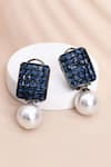 Shop_Samyukta Singhania_Blue Crystal Quad Pearl Drop Earrings _at_Aza_Fashions