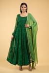 Buy_Samyukta Singhania_Green Chiffon Paisley Bandhani Round Neck Pattern Tiered Anarkali With Dupatta _at_Aza_Fashions