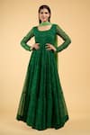 Shop_Samyukta Singhania_Green Chiffon Paisley Bandhani Round Neck Pattern Tiered Anarkali With Dupatta _Online_at_Aza_Fashions