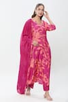 Shop_Samyukta Singhania_Pink Pure Muslin Printed Floral Vine V Neck Kurta Set _Online_at_Aza_Fashions