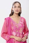 Shop_Samyukta Singhania_Pink Pure Muslin Printed Botanical V Neck Kurta Set _Online_at_Aza_Fashions