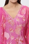 Buy_Samyukta Singhania_Pink Pure Muslin Printed Botanical V Neck Kurta Set 