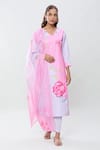 Buy_Samyukta Singhania_Pink Linen Cotton Embellished Floral Schiffli Scallop V Neck Pattern Kurta Set _at_Aza_Fashions