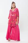 Buy_Samyukta Singhania_Pink Natural Crepe Printed Botanical V Neck Kaftan And Palazzo Set _at_Aza_Fashions