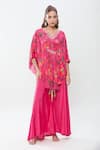 Buy_Samyukta Singhania_Pink Natural Crepe Printed Botanical V Neck Kaftan And Palazzo Set _Online_at_Aza_Fashions