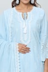 Samyukta Singhania_Blue Premium Cotton Embellished Floral Schiffli Keyhole Work Kurta Set _at_Aza_Fashions