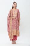 Shop_Samyukta Singhania_Wine Pure Muslin Printed Florette Round Neck Kurta Set _Online_at_Aza_Fashions