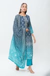 Shop_Samyukta Singhania_Blue Pure Muslin Printed Bandhani Round Neck Kurta Set _Online_at_Aza_Fashions