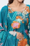 Adara Khan_Blue Pure Muslin Printed Garden Round Neck Kurta Set_Online_at_Aza_Fashions