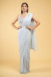 Buy_Samyukta Singhania_Blue Shimmer Georgette Embroidery Sequin Work Pre-draped Saree With Blouse _at_Aza_Fashions