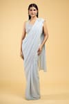 Samyukta Singhania_Blue Shimmer Georgette Embroidery Sequin Work Pre-draped Saree With Blouse _Online_at_Aza_Fashions