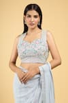 Shop_Samyukta Singhania_Blue Shimmer Georgette Embroidery Sequin Work Pre-draped Saree With Blouse _Online_at_Aza_Fashions