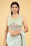 Samyukta Singhania_Green Shimmer Georgette Embroidery Sequin Floral Pre-draped Saree With Blouse _at_Aza_Fashions