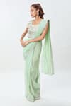 Buy_Samyukta Singhania_Green Shimmer Georgette Embroidery Sequin Border Pre-draped Saree With Blouse _Online_at_Aza_Fashions