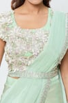 Shop_Samyukta Singhania_Green Shimmer Georgette Embroidery Sequin Border Pre-draped Saree With Blouse _Online_at_Aza_Fashions